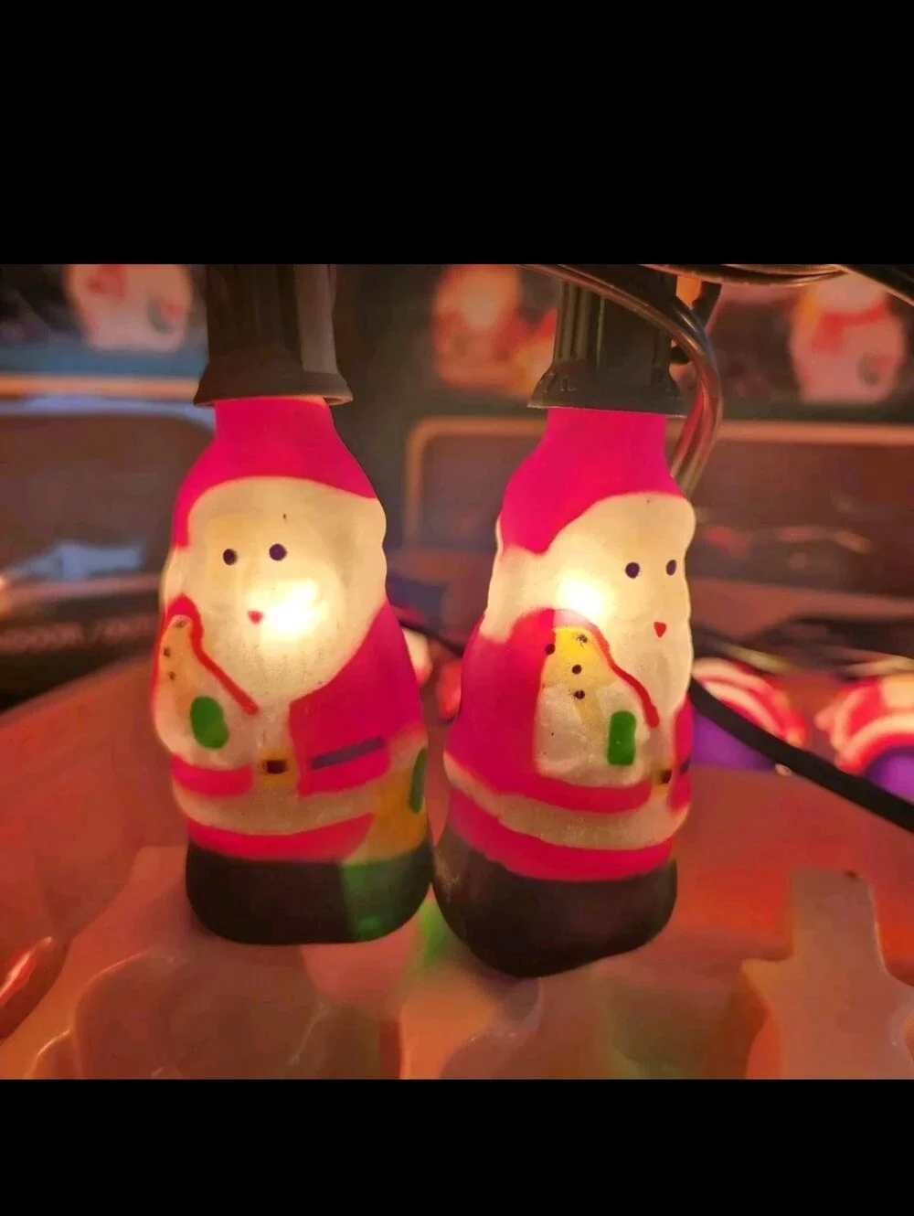 Vintage Old Fashioned Hand Painted Glass Santa Claus Christmas String Lights